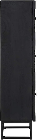 Highboard Living Room Display Cabinet made of Wood and Metal with Windowed Black 35x30x120cm