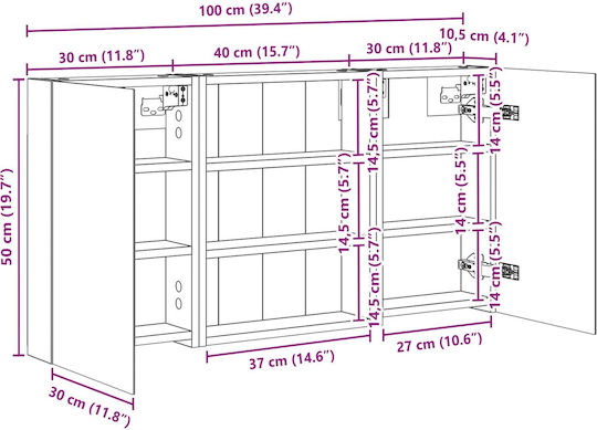 vidaXL Badezimmerspiegel Led mit Regal & Schrank 100x10,5cm Schwarzer