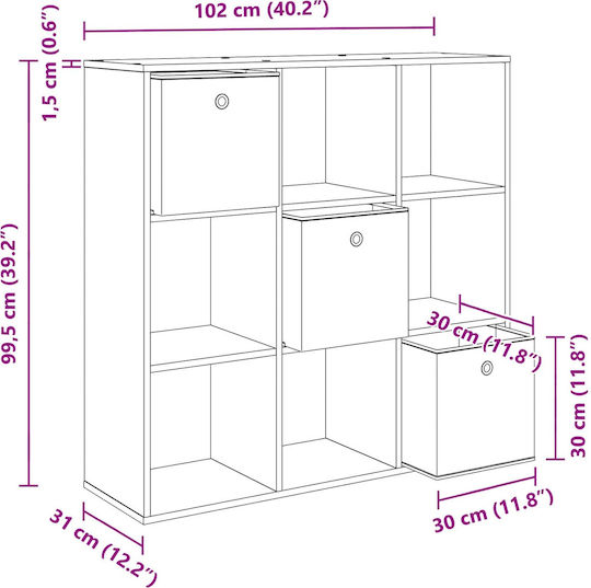 Дървен Шкаф За Съхранение С 3 Чекмеджета Д102xШ31xВ99.5см