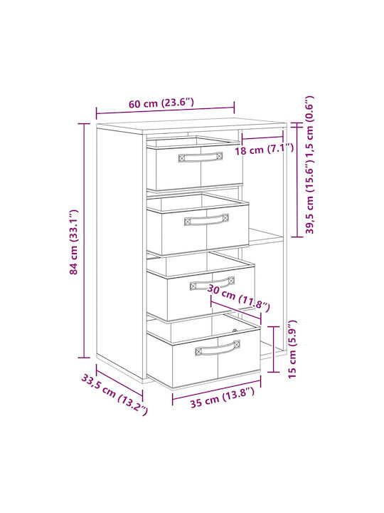 Living Room Display Cabinet Made of Particle Board Grey Sonomo 60x33.5x84cm