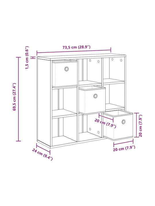 Wooden Storage Cabinet with 3 Drawers M73.5xW24xH69.5cm