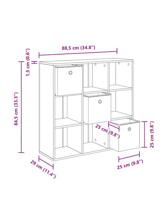Wooden Storage Drawers with 3 Drawers W88.5xD29xH84.5cm