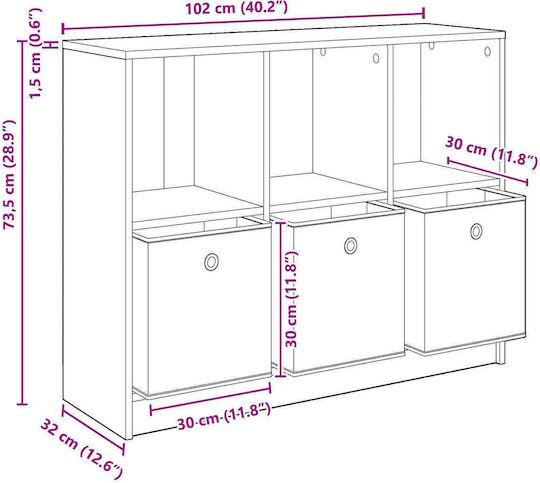 Dulap De Depozitare Din Lemn Cu 3 Sertare L102xL32xH73.5cm