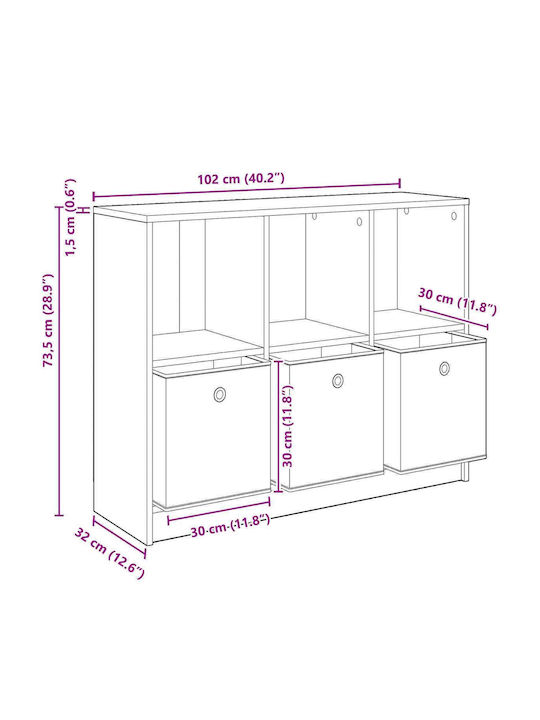 Wooden Storage Cabinet with 3 Drawers M102xW32xH73.5cm