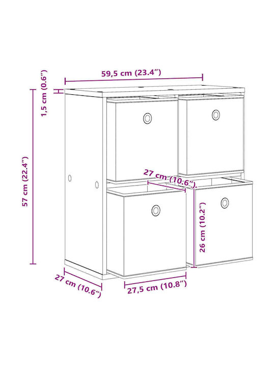 Wooden Storage Drawers with 4 Drawers M59.5xW27xH57 cm
