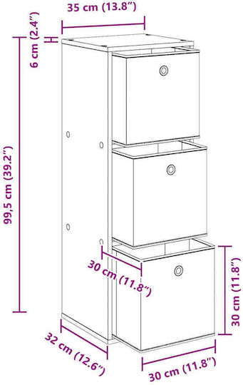 Cabinet De Depozitare Din Lemn Cu 3 Sertare L35xL32xH99.5cm