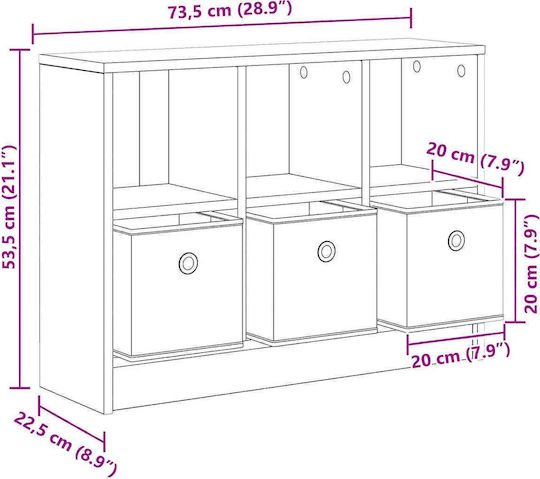 Wooden Storage Drawer Chest with 3 Drawers M73.5xW22.5xH53.5cm