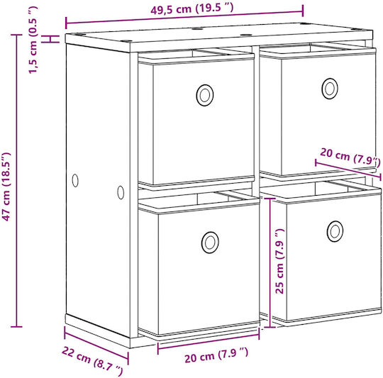 Cabinet De Depozitare Din Lemn Cu 4 Sertare L49.5xL22xH47cm