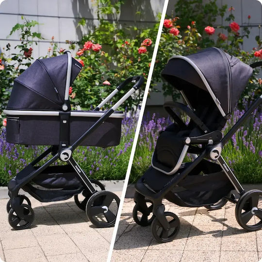 Kidnort Cărucior 2 în 1 Reglabil Potrivit pentru Nou-Născut Negru 10,2kg