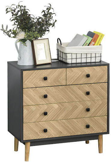Wooden Chest of Drawers for Bedroom with 5 Drawers Natural Grey 80x40x80cm