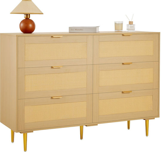 Συρταριέρα Κρεβατοκάμαρας mit 6 Schubladen Natural Rattan 120x39.5x85.4cm Συρταριέρα Κρεβατοκάμαρας mit 6 Schubladen Natural Rattan 120x39.5x85.4cm