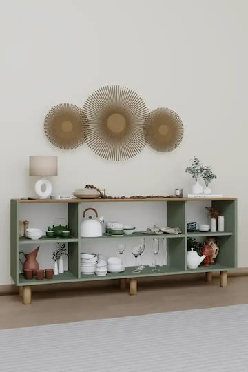 Stewehome Console Bohem PVC Wicker 4 Doors – Green 180x40x75cm