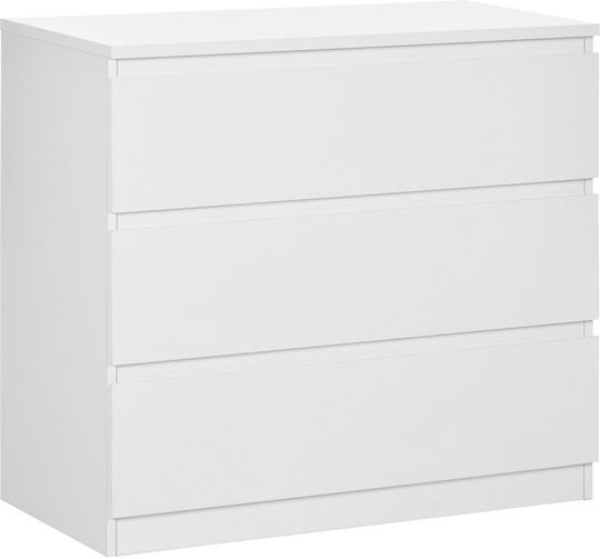 Comodă Dormitor Din Lemn Cu 3 Sertare Albă 80x39x73cm