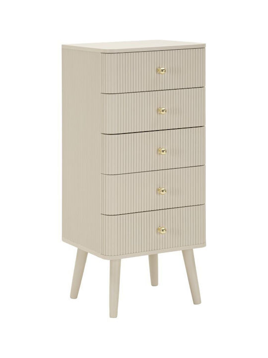 Wooden Bedroom Chest of Drawers with 5 Drawers Ecru 37.5x34x89cm