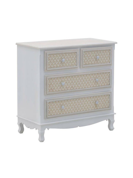 Chest of Drawers of Solid Wood with 4 Drawers Natural Beige - Mint 80x40x80cm