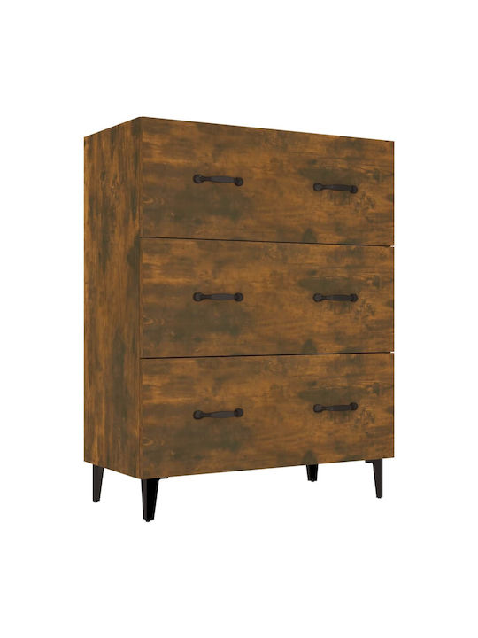 Wooden Chest of Drawers with 3 Drawers Smoked Oak 69.5x34x90cm