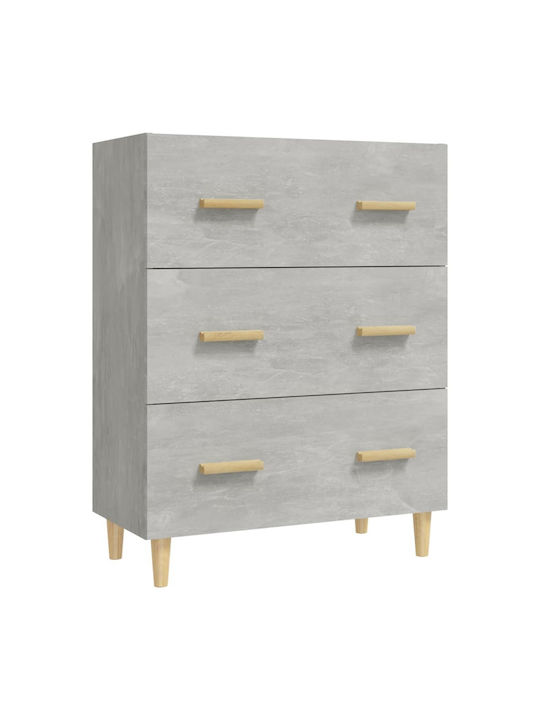 Wooden Chest of Drawers with 3 Drawers Gray 70x34x90cm