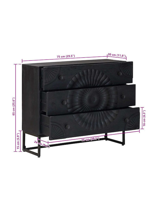 Bufet Dulap Din Lemn cu Sertare Negru 75x30x65cm