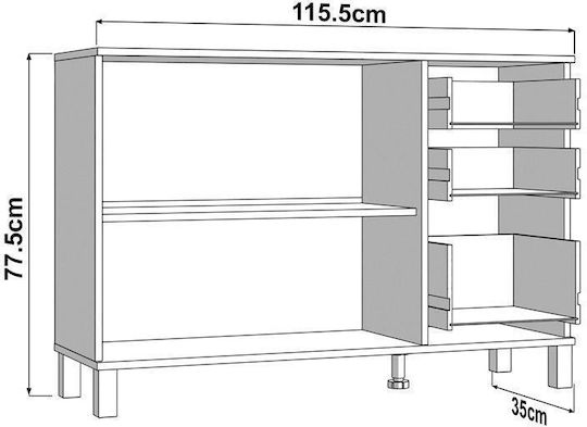 Wooden Sideboard with Drawers Artisan Oak 116x35x78cm