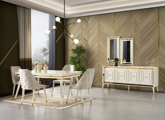 Stewehome Σετ Τραπεζαρίας Τραπέζι Επεκτεινόμενο Λευκό & Χρυσό160x80x90cm