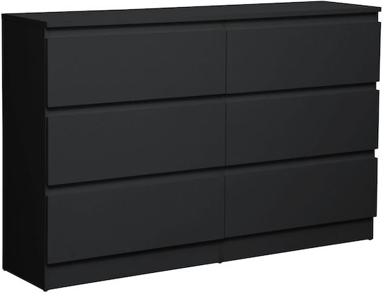 Comoda pentru Dormitor Juniper 6s cu 6 sertare Neagră 138x40x77buc