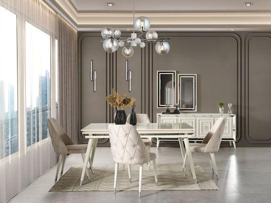 Stewehome Set Trapezarie Masa Extensibila Alba si Argintie 160x80x90cm