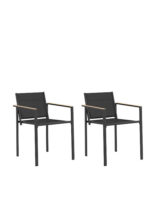 vidaXL Outdoor Chair Metallic Garden Black 2 Pieces 53.5x59x77cm