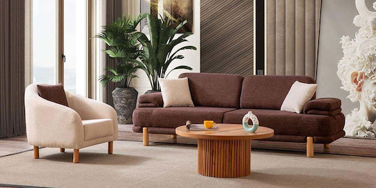Stewehome Салонен Комплект 3+3+1 Дървени Крака и Текстилна Обшивка 240x90x90см