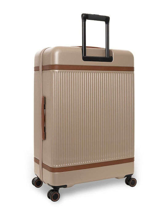 The Chesterfield Brand Large Hard Beige Suitcase With 4 Wheels Height 76cm