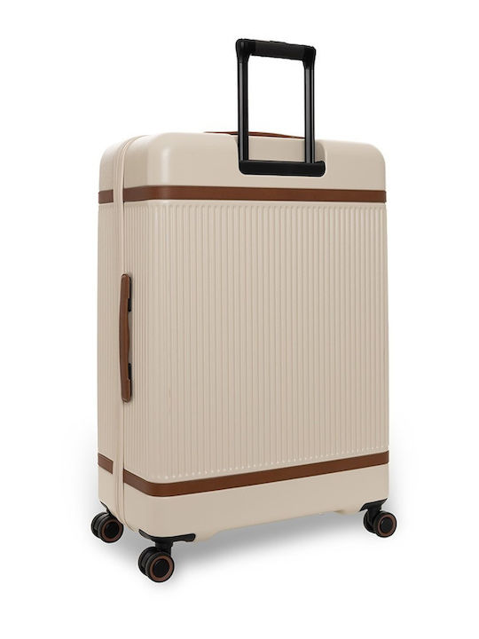 The Chesterfield Brand Large Hard Travel Suitcase Cream with 4 Wheels Height 76cm