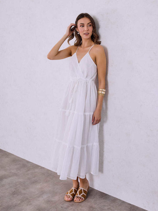 Celestino Rochie Maxi Din Bumbac Loose Fit Albă