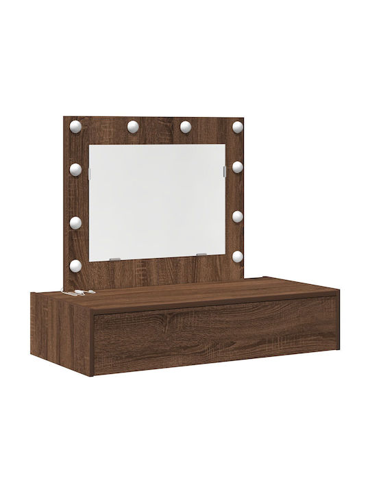 Wandmontierte Schminktisch aus Massivholz Braune Eiche mit Spiegel 40x40x70cm