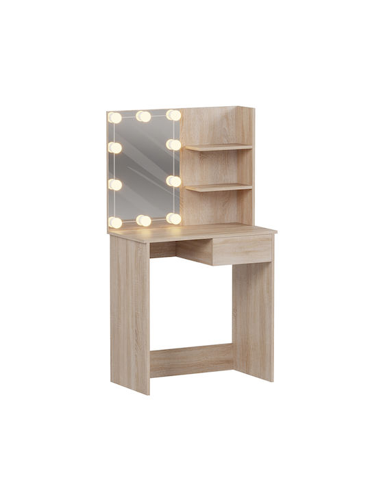 Floor-Standing Makeup Dressing Table Lauryn Wooden Sonoma with Mirror 75x40x134cm