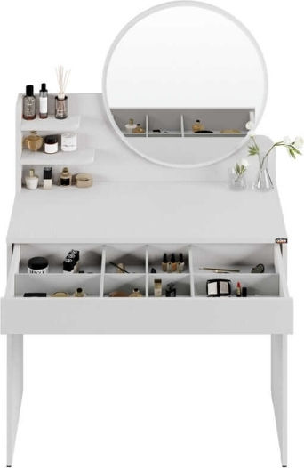 Bodenstehende Schminktisch Schlafzimmer Holz Weiß mit Spiegel 90x45x138cm