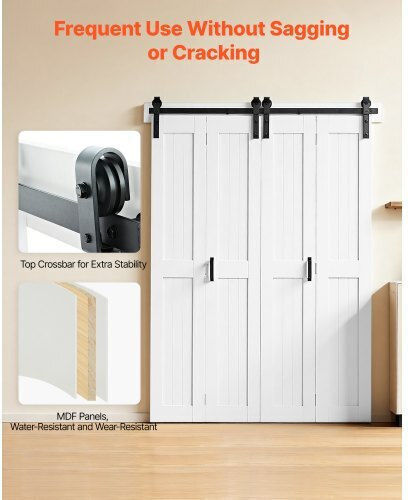 Vevor Bifold Scheunentür 1219 X 2134 Mm MDF Bi-fold Schiebetüren Möbelset Inklusive H-Rahmen Platzsparendes Design Vorgefertigte Paneele Schlafzimmer Wohnzimmer Raumteiler Weiß