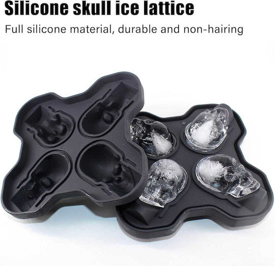Eiswürfelform Schädel aus Silikon 4 Schlitze mit Deckel Schwarze 10130