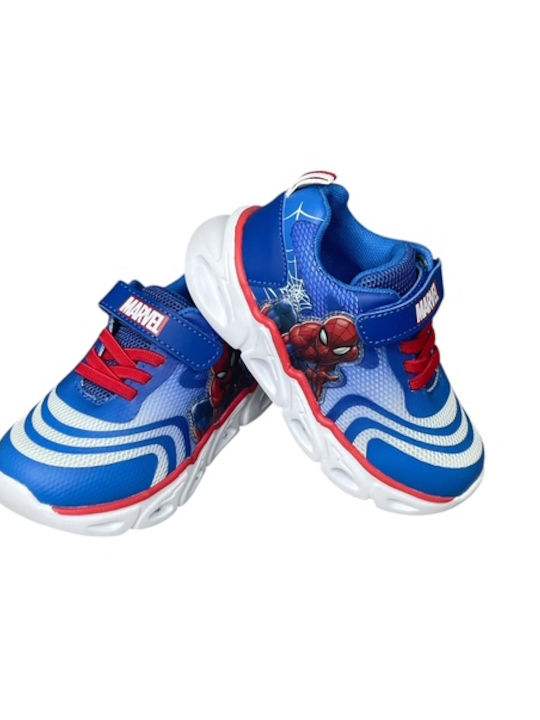 Spiderman Παιδικά Sneakers με Σκρατς & Φωτάκια Μπλε