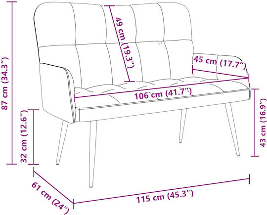 Doppelsitzer Sofa Weiß 115x61x87cm