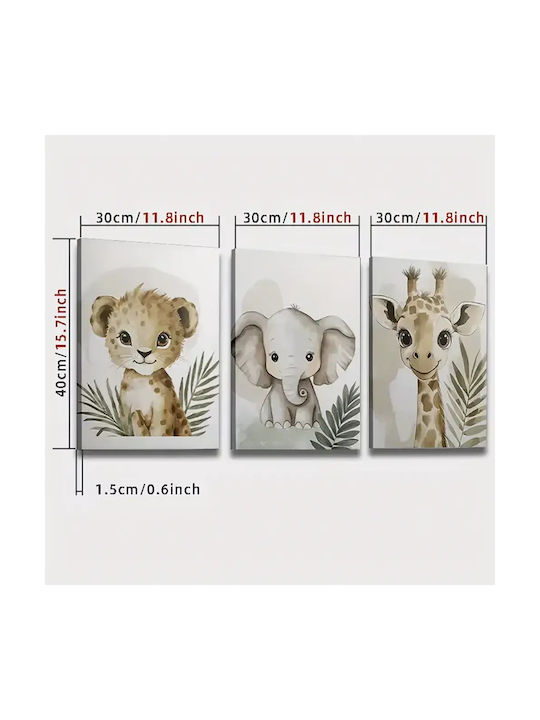 Children's Wall Posters Safari Animals Lion Elephant & Giraffe Set of 3