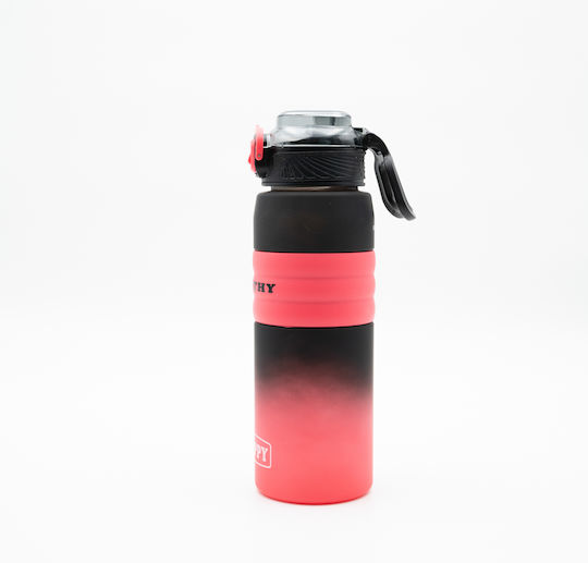Happy Sticlă de Apă 800ml Ombre Negru-Roșu Mâner Antiderapant din Silicon Pai și Dozator