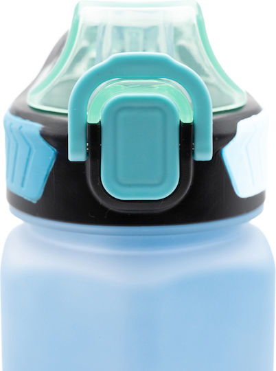 Sports Sticlă de Apă 750ml Ombre Roz-albastru Design Hexagonal Pai din Silicon și Mâner de Transport