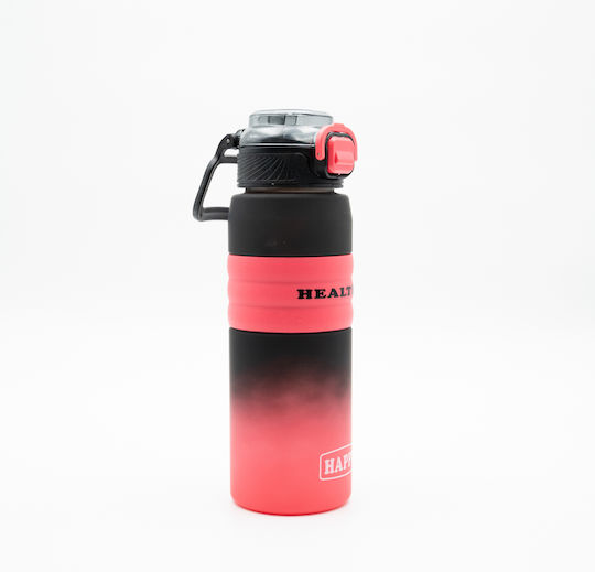 Happy Sticlă de Apă 800ml Ombre Negru-Roșu Mâner Antiderapant din Silicon Pai și Dozator