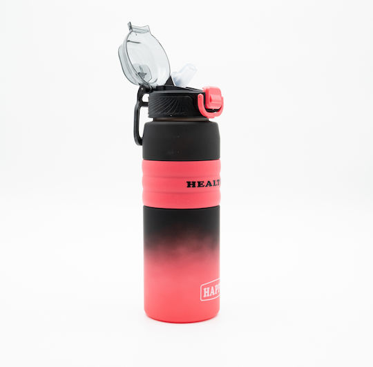 Happy Sticlă de Apă 800ml Ombre Negru-Roșu Mâner Antiderapant din Silicon Pai și Dozator
