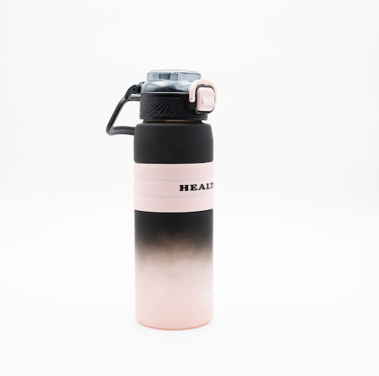 Happy Sticlă de Apă 800ml Ombre Negru-Roz Mâner Antiderapant din Silicon Pai și Dozator