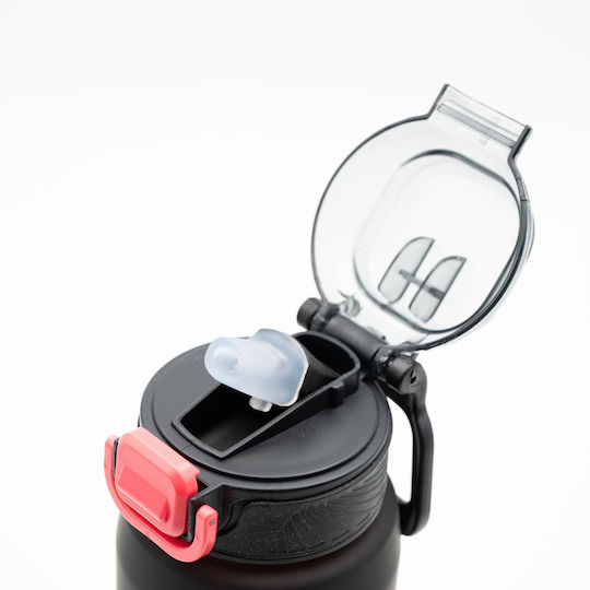 Happy Sticlă de Apă 800ml Ombre Negru-Roșu Mâner Antiderapant din Silicon Pai și Dozator