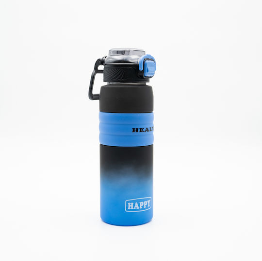 Happy Sticlă de Apă 800ml Ombre Negru-Albastru Mâner Antiderapant din Silicon Pai și Dozator