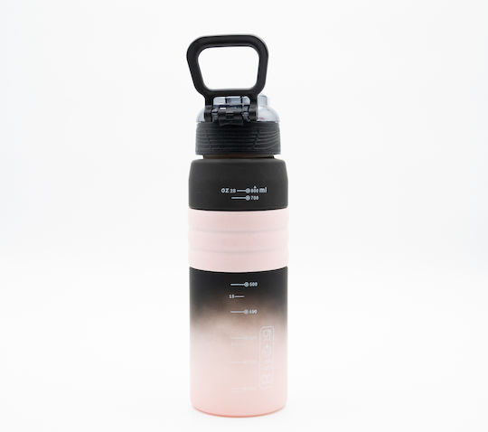 Happy Sticlă de Apă 800ml Ombre Negru-Roz Mâner Antiderapant din Silicon Pai și Dozator