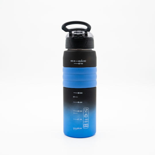 Happy Sticlă de Apă 800ml Ombre Negru-Albastru Mâner Antiderapant din Silicon Pai și Dozator