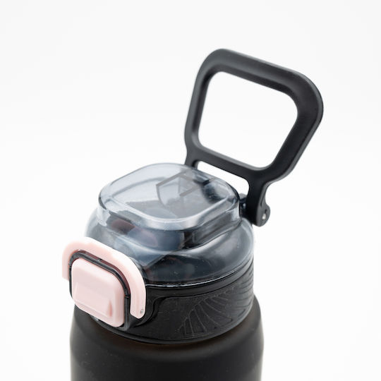 Happy Sticlă de Apă 800ml Ombre Negru-Roz Mâner Antiderapant din Silicon Pai și Dozator