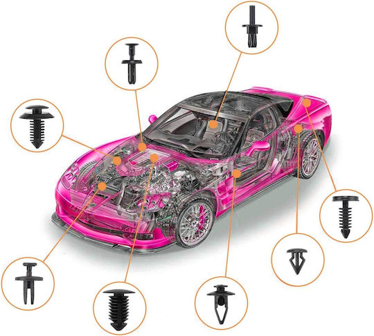 Set Profesional 715 Bucăți Clipsuri Universale de Fixare Auto 660 Clipsuri de Caroserie + 6 Unelte de Demontare + Coliere din Plastic + Garnituri din Spumă Compatibile Bmw Mercedes Toyota Honda Nissan Mazda Jeep Kit Complet de Reparații și Tapițerie Auto